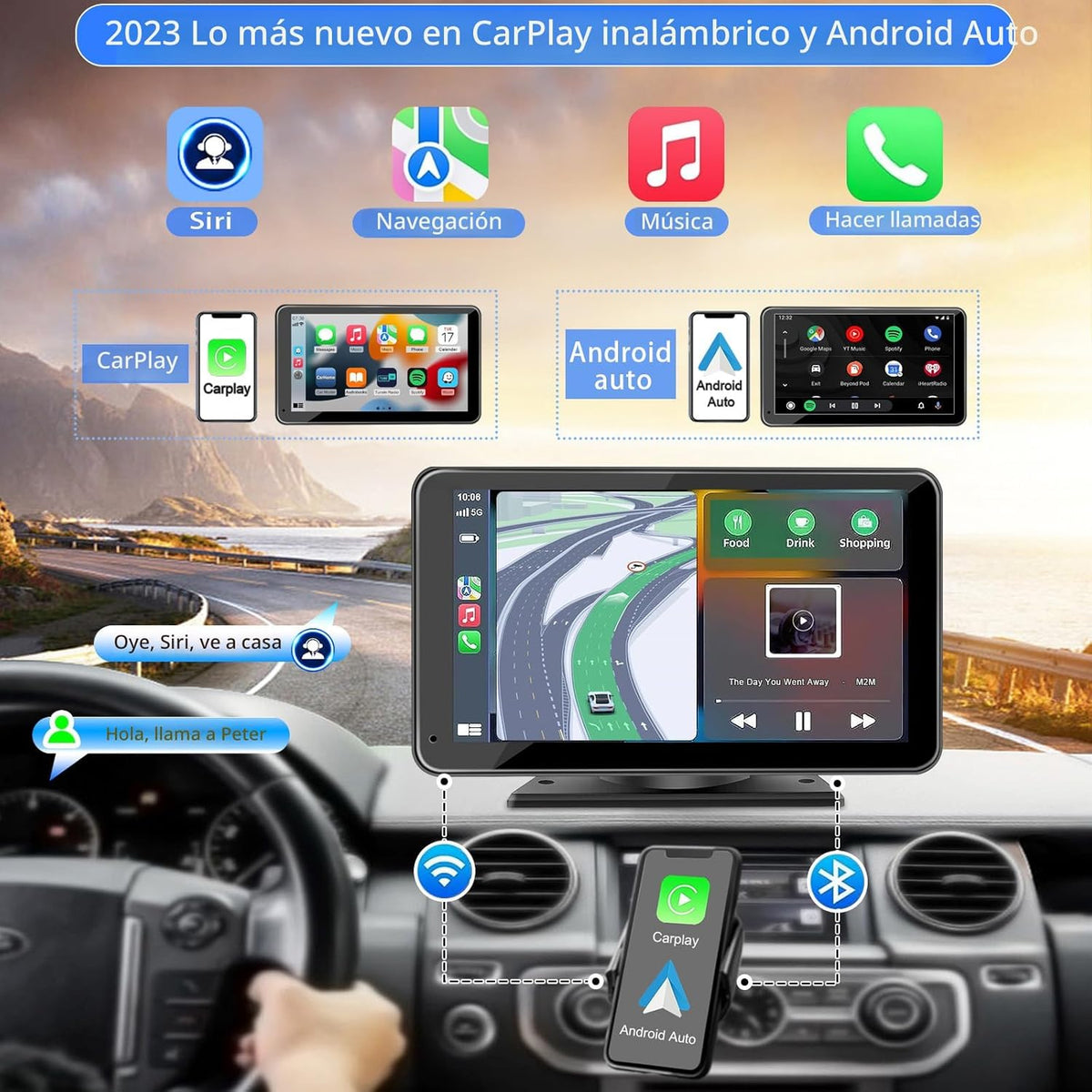 PASLDA Pantalla inalámbrica portátil Apple CarPlay y
