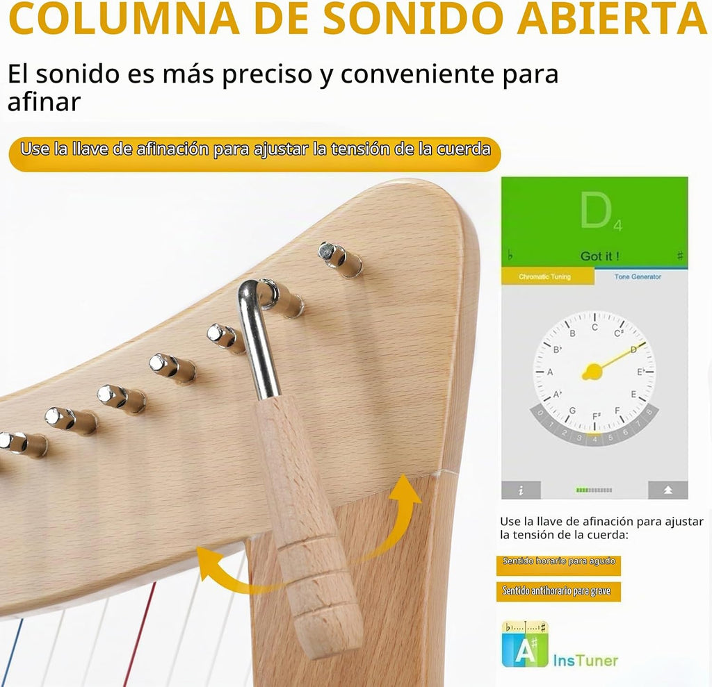 Lotkey Arpa eléctrica de madera de haya de 19 cuerdas, accesorios completos con llave de afinación, bolsa, correa, instrucciones, cable de audio y cuerdas de repuesto, arpa de lira para principiantes y profesionales, regalo ideal