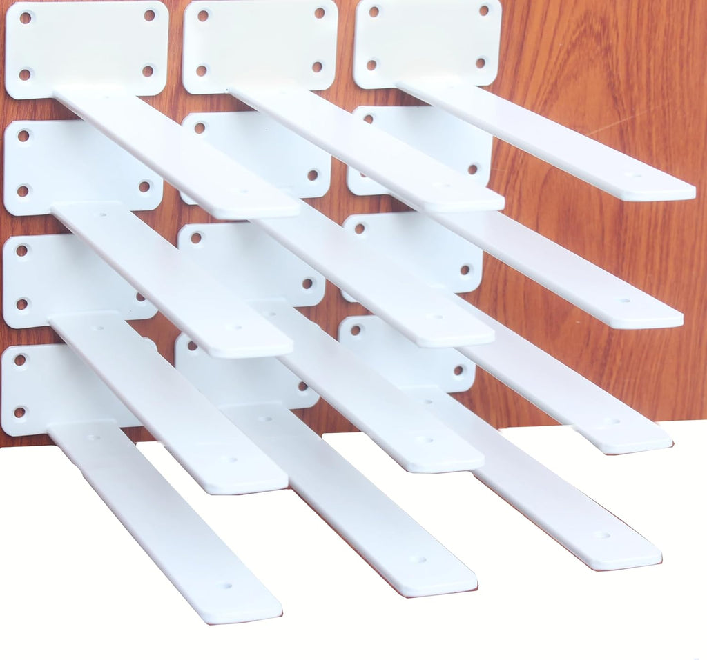 Paquete de 12 soportes de estante en L ocultos, color blanco, de 8 pulgadas (1/5 pulgadas de grosor), soportes de estante de hierro, metálicos, industriales, modernos