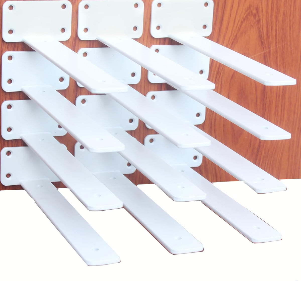 Paquete de 12 soportes de estante en L ocultos, color blanco, de 8 pulgadas (1/5 pulgadas de grosor), soportes de estante de hierro, metálicos, industriales, modernos