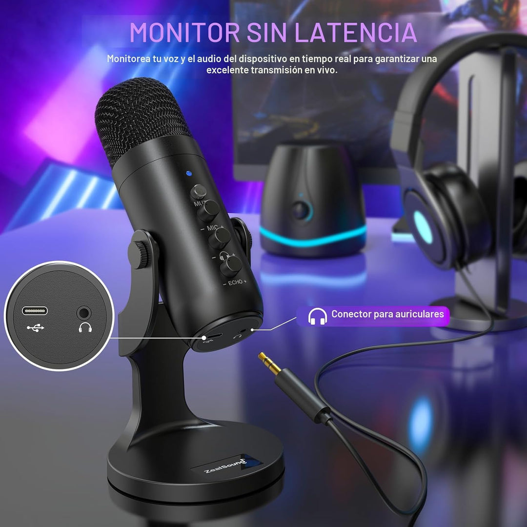 ZealSound Micrófono de podcast para PC, micrófono USB con cancelaci...