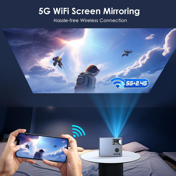 Proyector de soporte 4K con WiFi y Bluetooth, mini proyectores port...