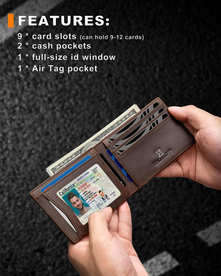 BROSHOPP Billetera Airtag para hombres, billetera bifold de cuero d...