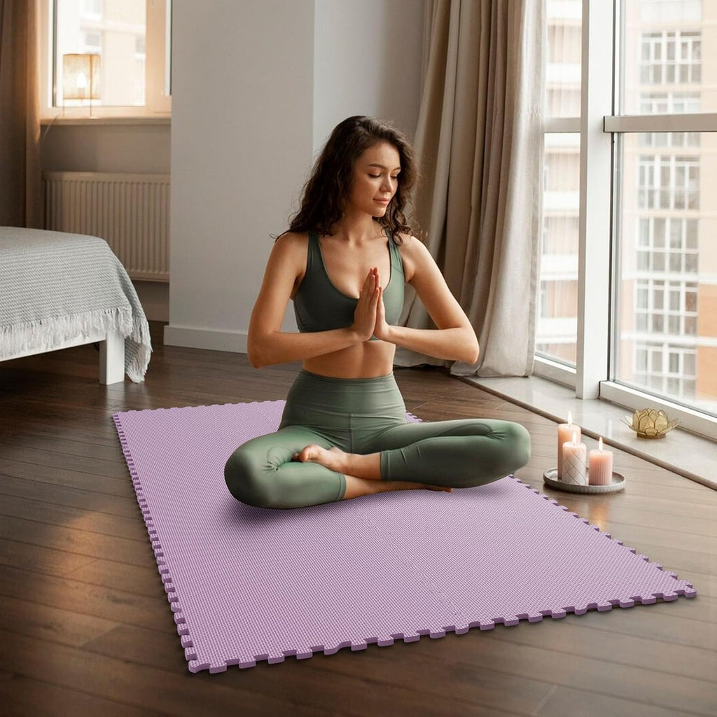 Tapete de gimnasio en casa, tapete de ejercicio de rompecabezas, baldosas de espuma EVA entrelazadas para equipos de entrenamiento en casa y áreas de juego para niños, azul, 24 x 24 x ½ pulgadas (rosa