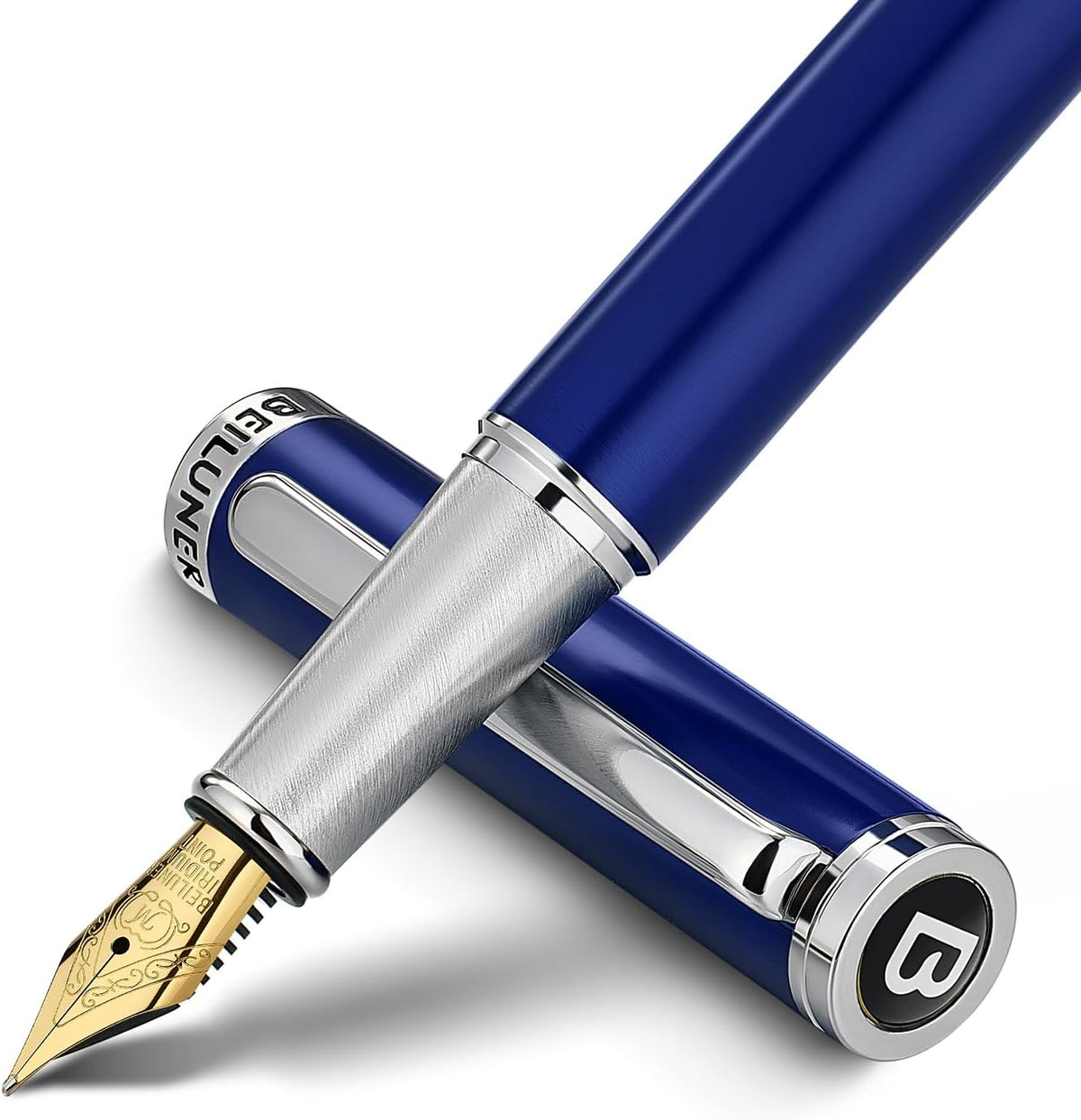 BEILUNER Juego de pluma estilográfica de lujo, plumín medio dorado sólido de 24 quilates, edición limitada clásica moderna, incluye 6 cartuchos de tinta y convertidor de recarga de tinta con estuche