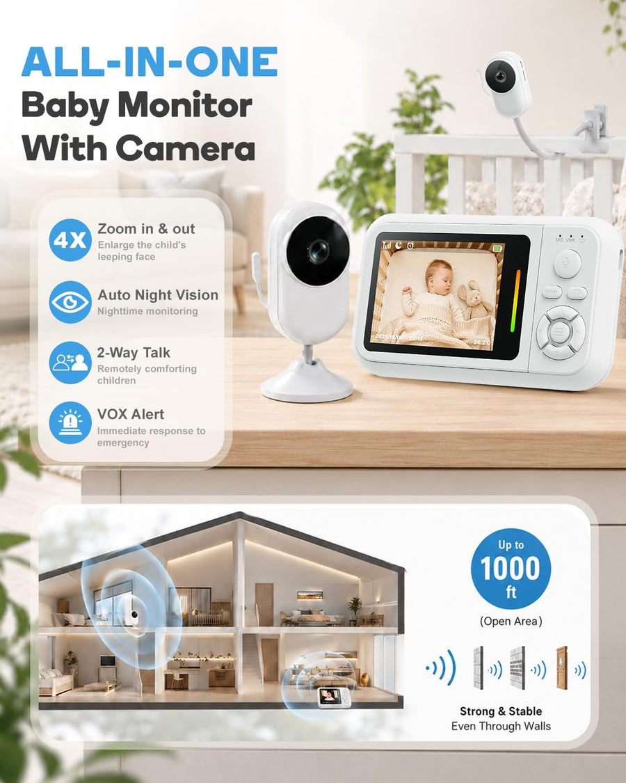 Elzeeo Monitor de bebé con cámara y audio, pantalla de 2,8 pulgadas...