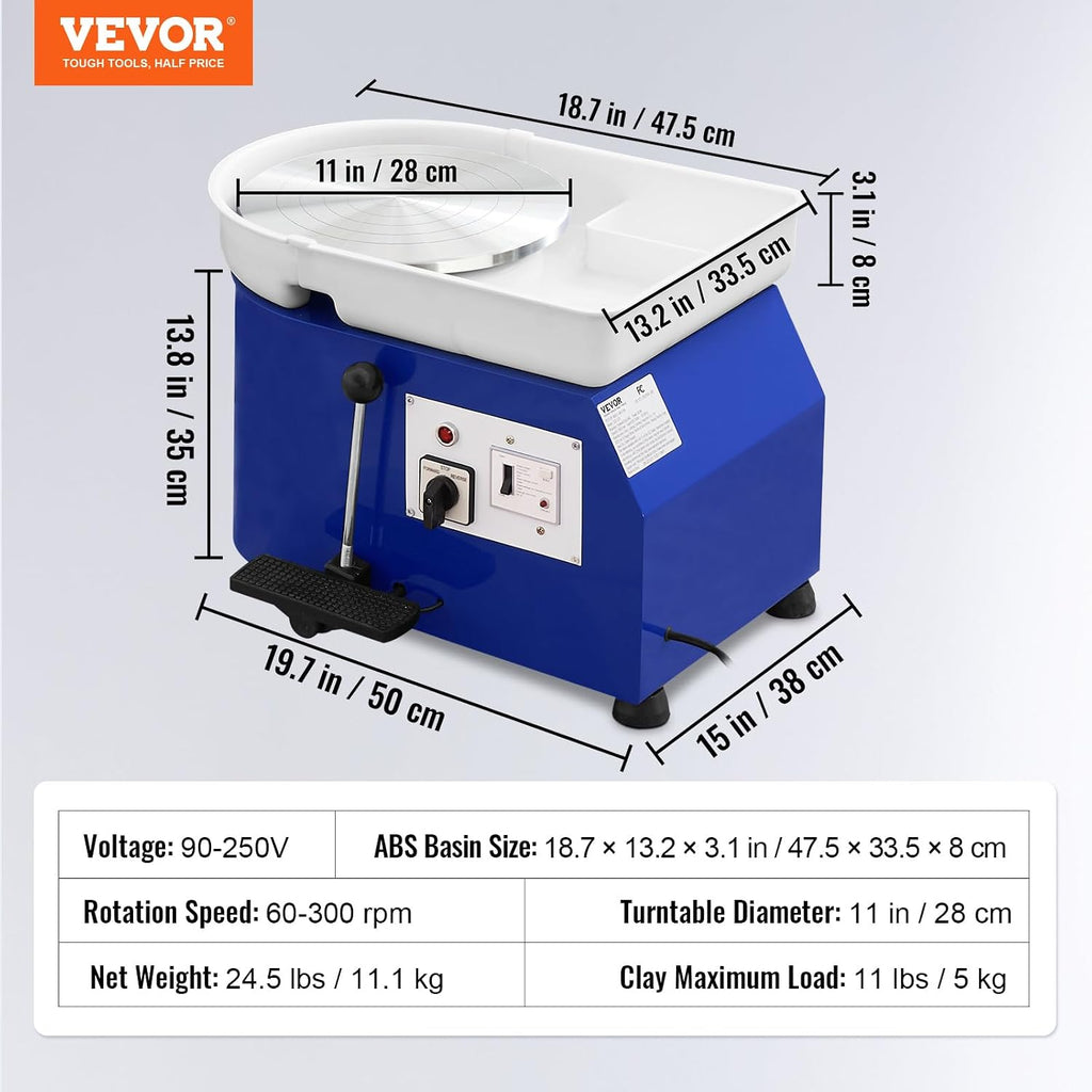 VEVOR Rueda de cerámica 11inch 350W Rueda de cerámica que forma el kit de