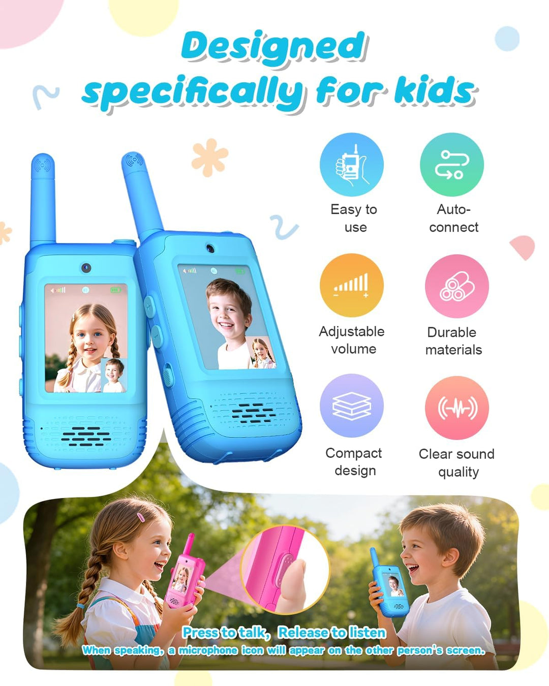 Walkie Talkies de video para niños, regalos de cumpleaños de Navida...