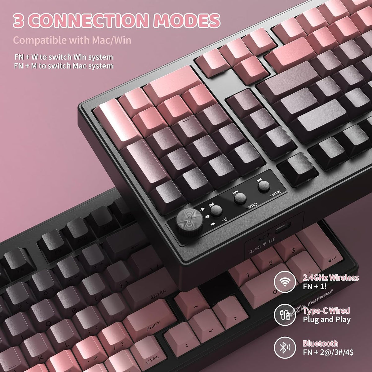 FREEWOLF K100 Teclado inalámbrico silencioso cremoso para juegos de...