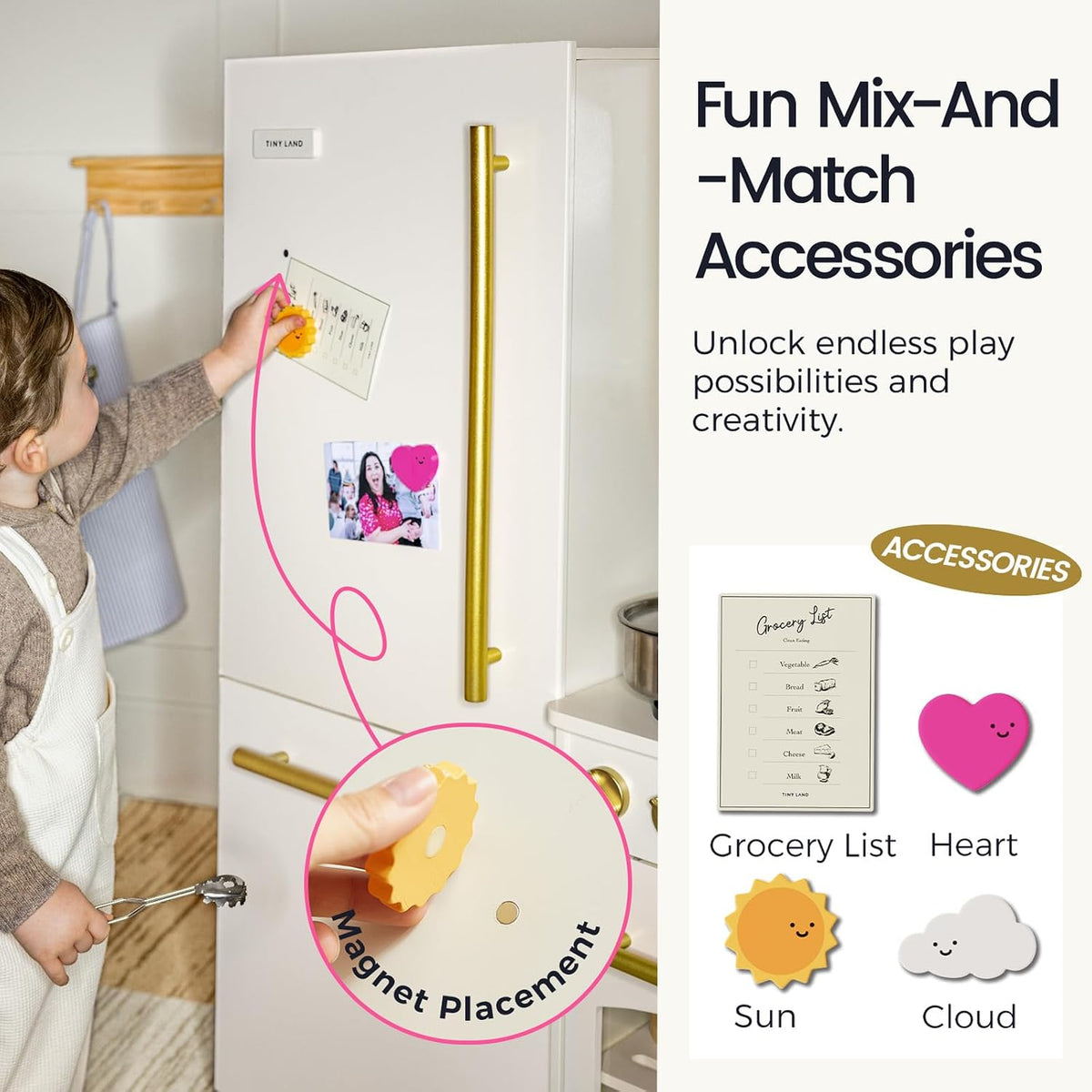 Tiny Land - Nevera de juguete de madera para niños con amplio almacenamiento