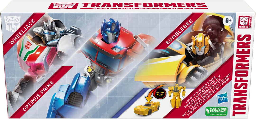 Transformers 1-Step Flip Heroes Paquete de 3, Figuras de Acción de...