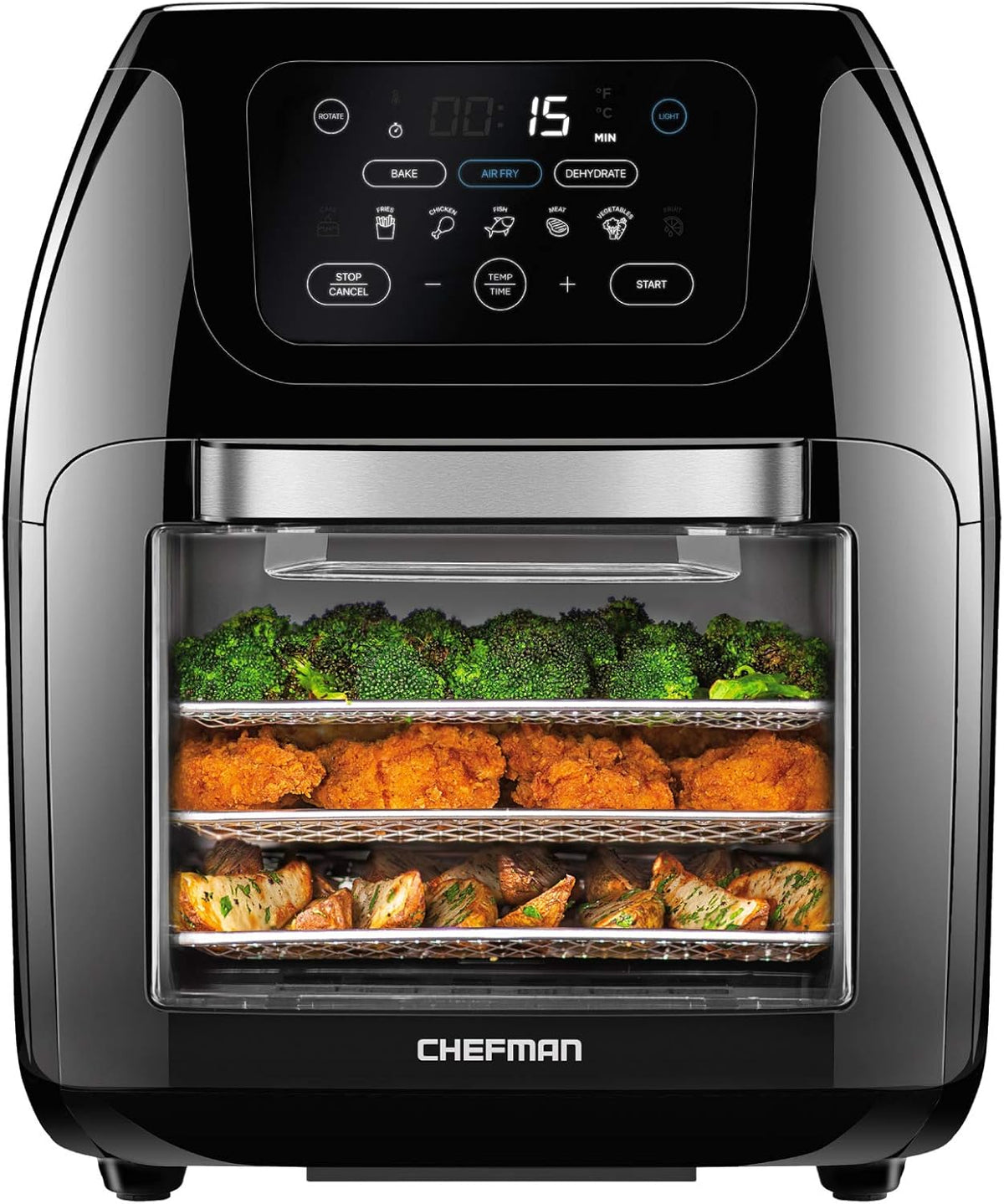 CHEFMAN Freidora de aire digital multifuncional+ asador, deshidratador, horno de convección, 17 ajustes preestablecidos de pantalla táctil para freír, asar, deshidratar, hornear, tamaño familiar XL de