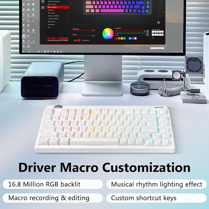 Redragon Teclado mecánico inalámbrico color crema, Bluetooth\/2.4GH...