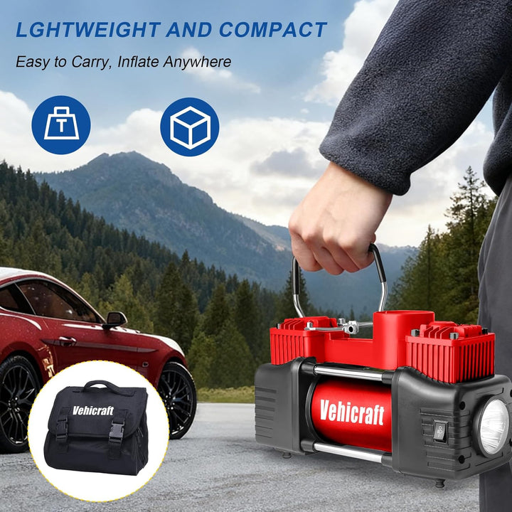 Vehicraft Compresor de aire portátil con inflador de neumáticos roj...