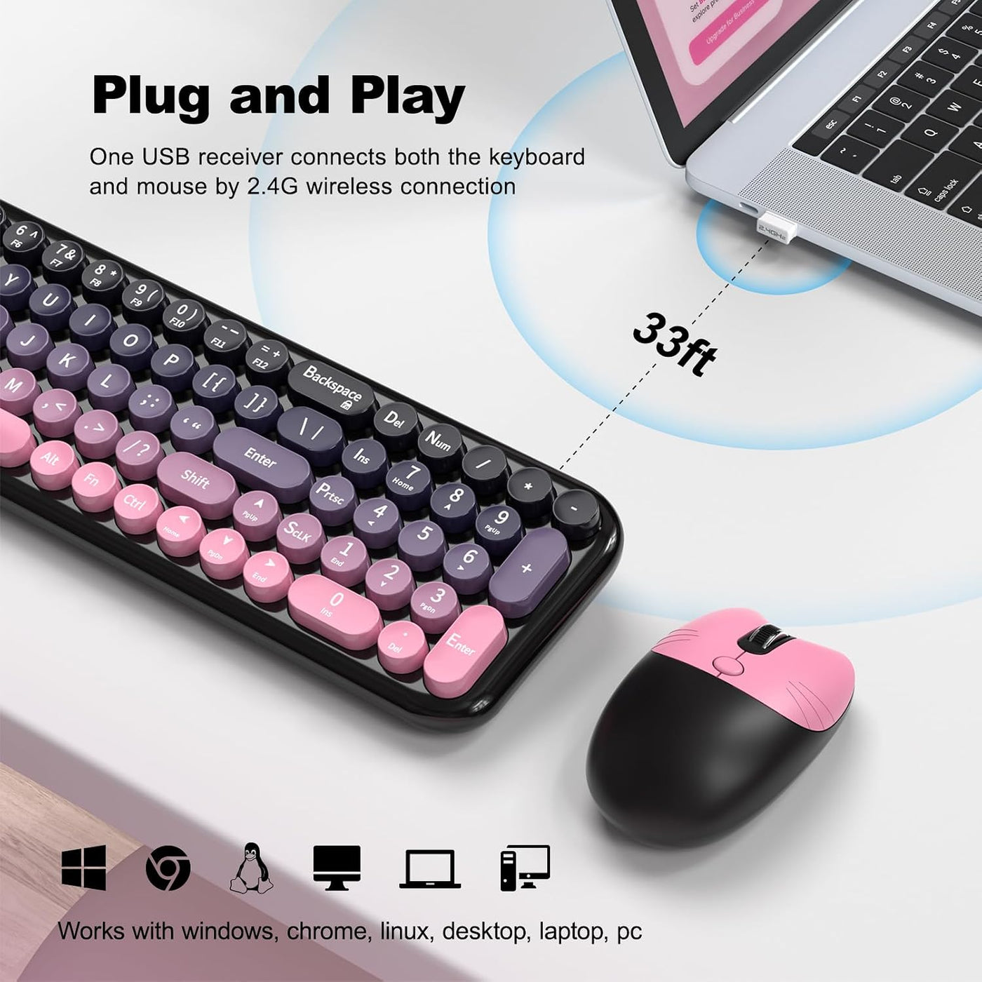 MOFII Combo de teclado y mouse inalámbricos, teclado pequeño compac...