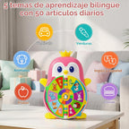 Cley - Juguetes musicales de pingüino para niñas de 1 año, juguetes educativos bilingües para bebés de 1 a 2 años con 5 temas, sonido y luz, aprendizaje de primera palabra de 12 a 18 meses, regalos de