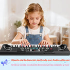 Teclado de piano para niños de 61 teclas con teclas iluminadas, modo de enseñanza, altavoz dual