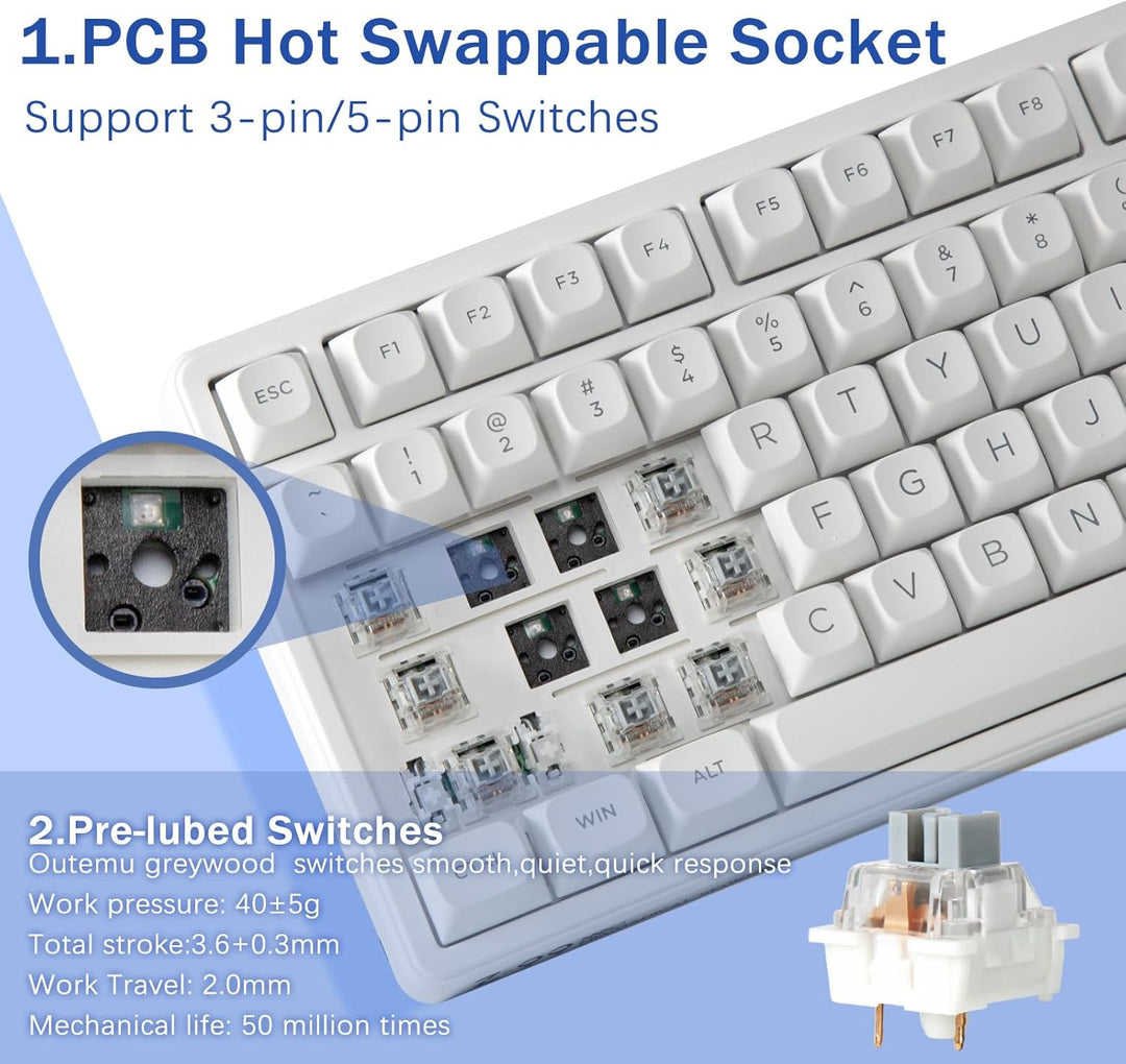 HUO JI E-Yooso Teclado mecánico cremoso con cable, intercambiable e...