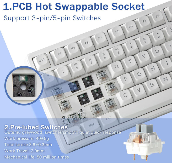 HUO JI E-Yooso Teclado mecánico cremoso con cable, intercambiable e...