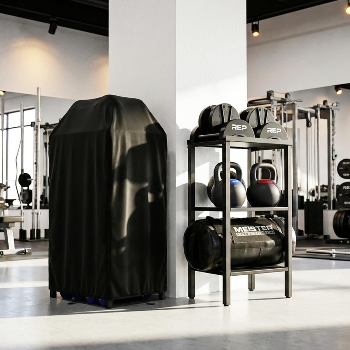 Rack ajustable para mancuernas/kettlebells 500-800LB de alta resistencia con cubierta Opt