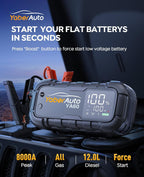 YaberAuto 8000A Arrancador de Batería 99Wh 65W Carga rápida (Todos gasolina/12.0L diésel)