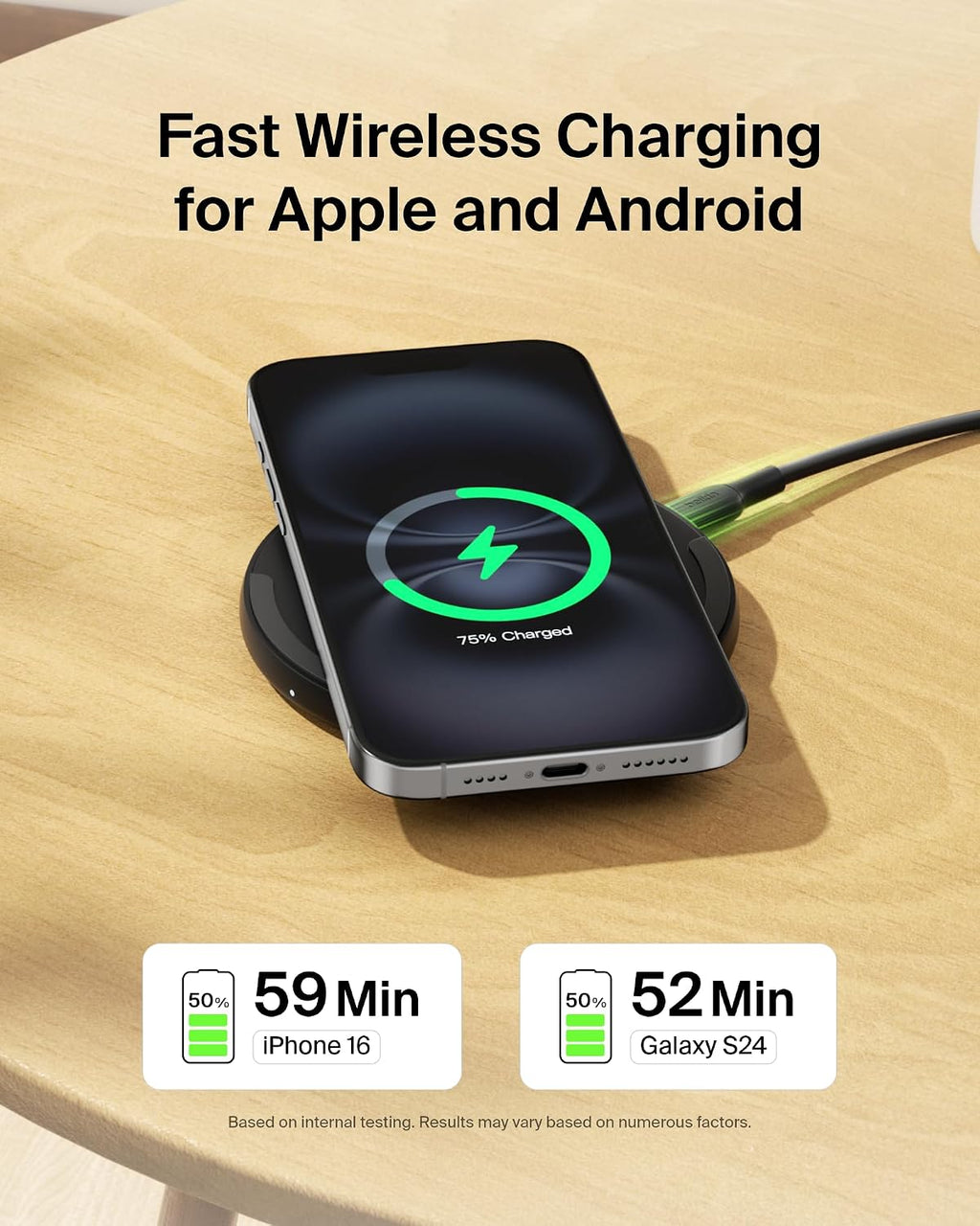 Belkin Cargador inalámbrico de 15W, Base de carga Qi para iPhone 17 (paquete de 2)