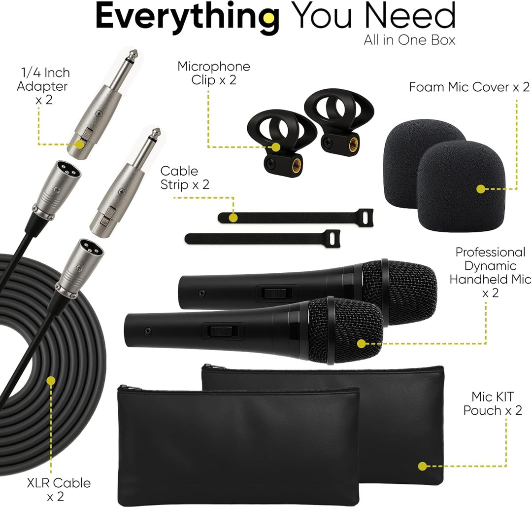 Bowens Paquete de 2 micrófonos dinámicos: micrófonos XLR de mano co...