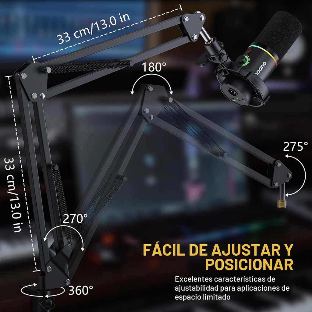 MAONO Micrófono inalámbrico DM40 Pro AI con soporte de brazo de micrófono, cancelación de ruido AI, cambiador de voz AI, toque para silenciar, micrófono de condensador inalámbrico de PC para juegos