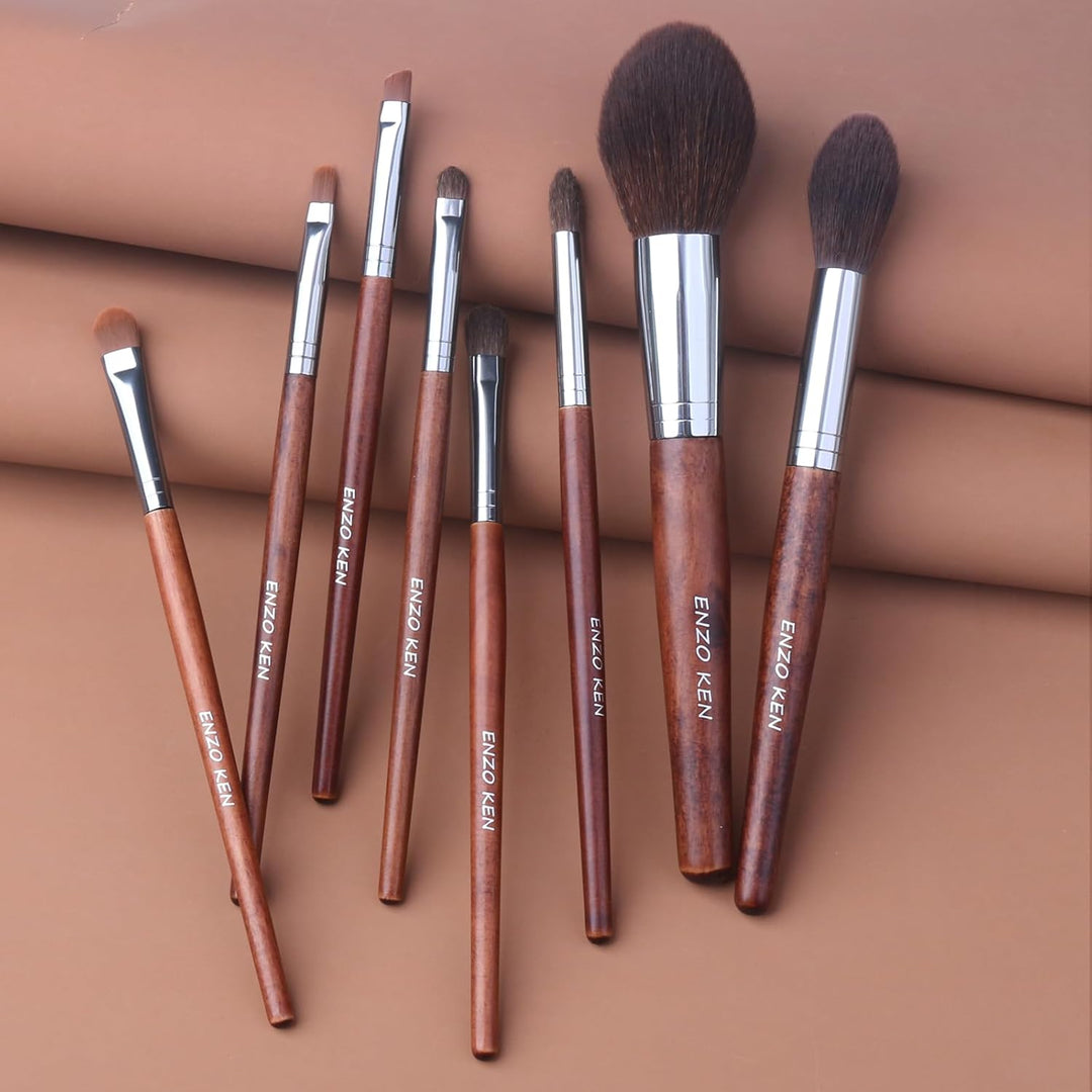 ENZO KEN Juego de brochas de maquillaje de nogal profesional, juego...