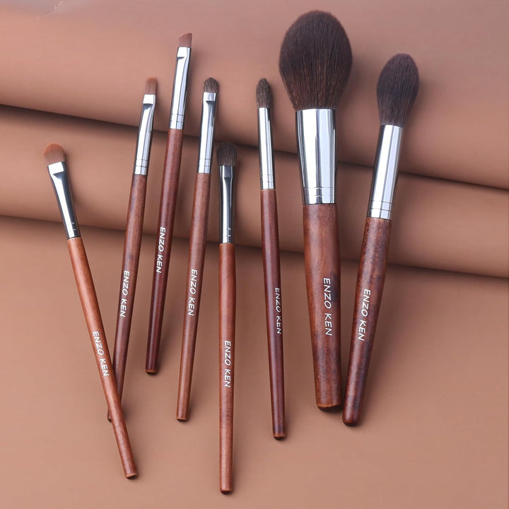 ENZO KEN Juego de brochas de maquillaje de nogal profesional, juego...