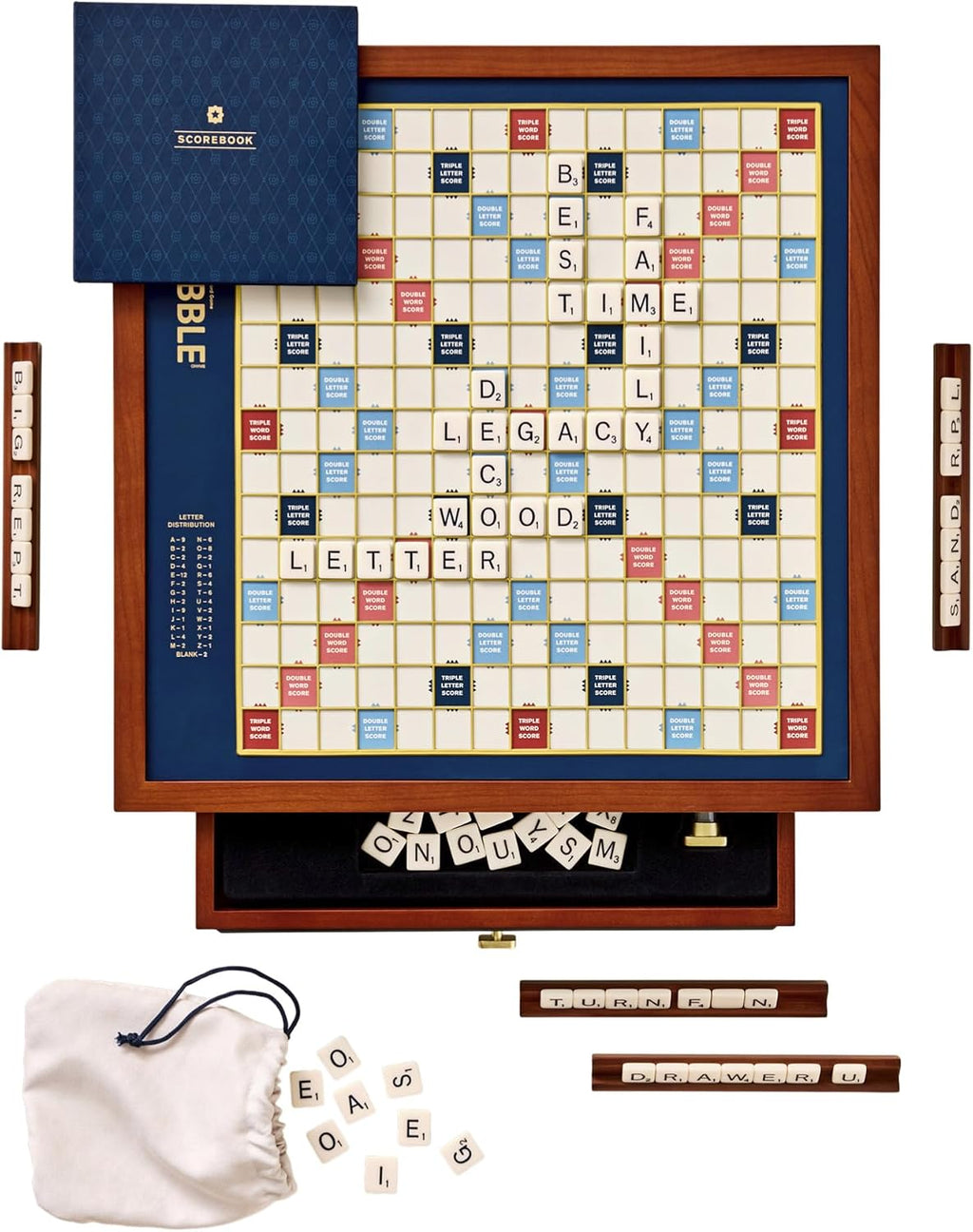 WS Game Company Scrabble Legacy Edition - Juego de mesa giratorio de madera