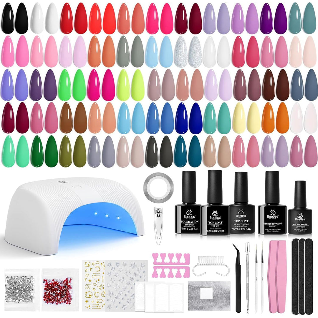 Kit de esmalte de uñas en gel Beetles con luz UV - 55 colores, 80 p...