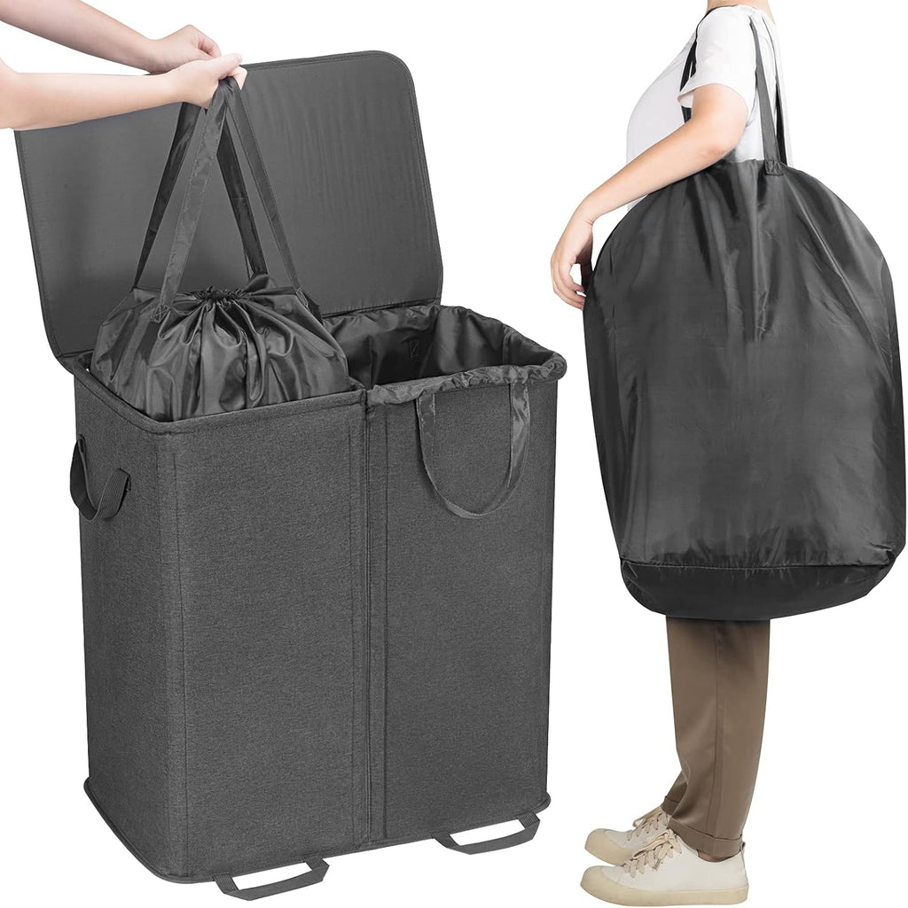 Lifewit Cesta doble para ropa sucia con tapa, bolsas de lavandería