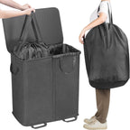 Lifewit Cesta doble para ropa sucia con tapa, bolsas de lavandería
