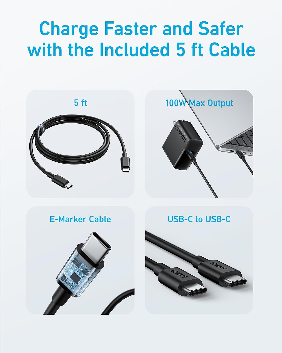 Anker Cargador MacBook Pro, 100 W USB-C con banco de energía portát...