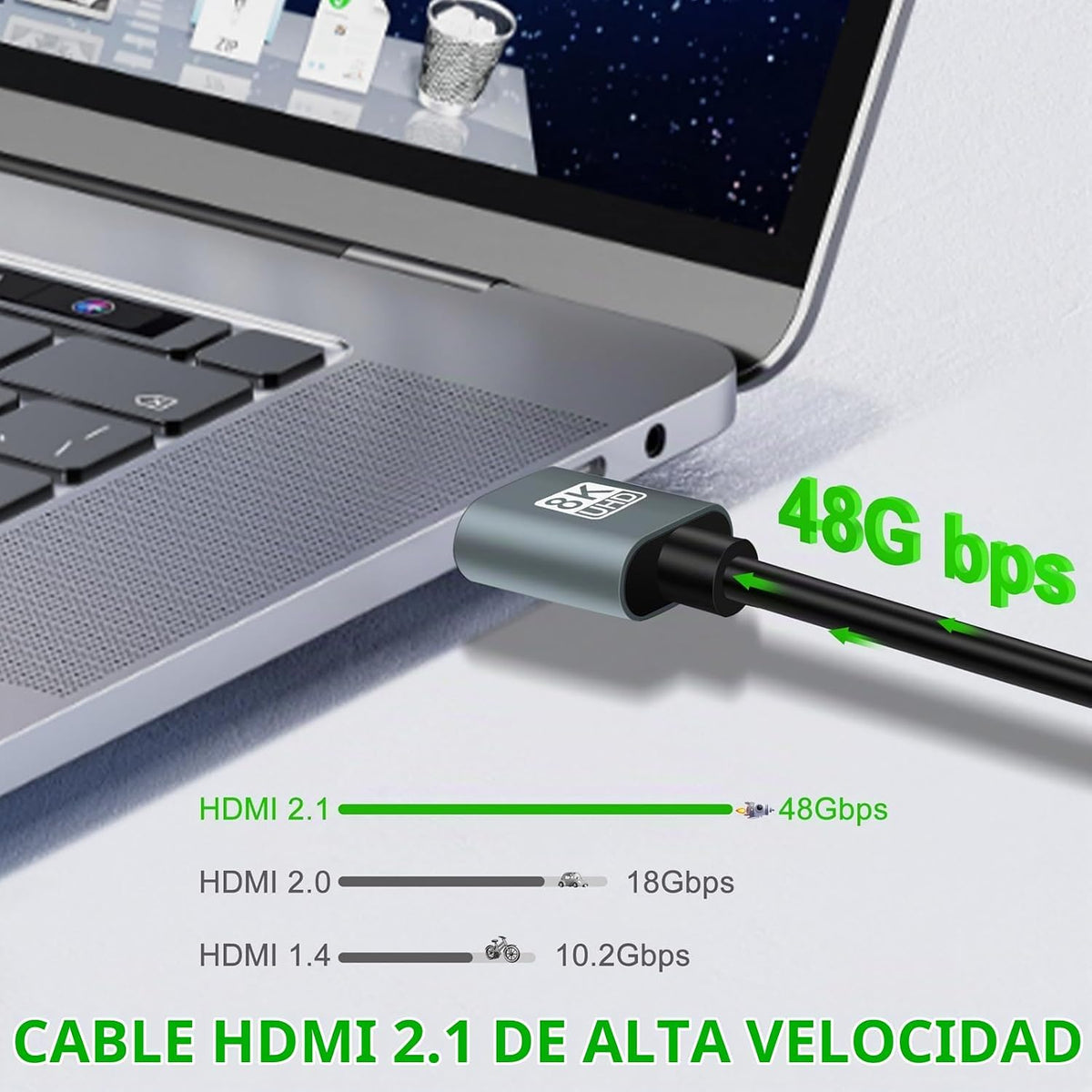 Paquete de 2 cables HDMI 8K 4K ultra finos de 15 pies, delgado y flexible, suave de alta velocidad, compatible con cable HDMI 2.1 4K @120Hz 8K @60Hz 48Gbps para Roku TV/HDTV/PS5/Blu-ray