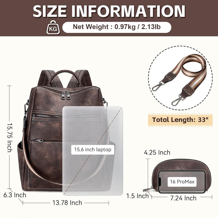 Mochila de cuero vegano para laptop AGLOD para mujer, mochila de 15...