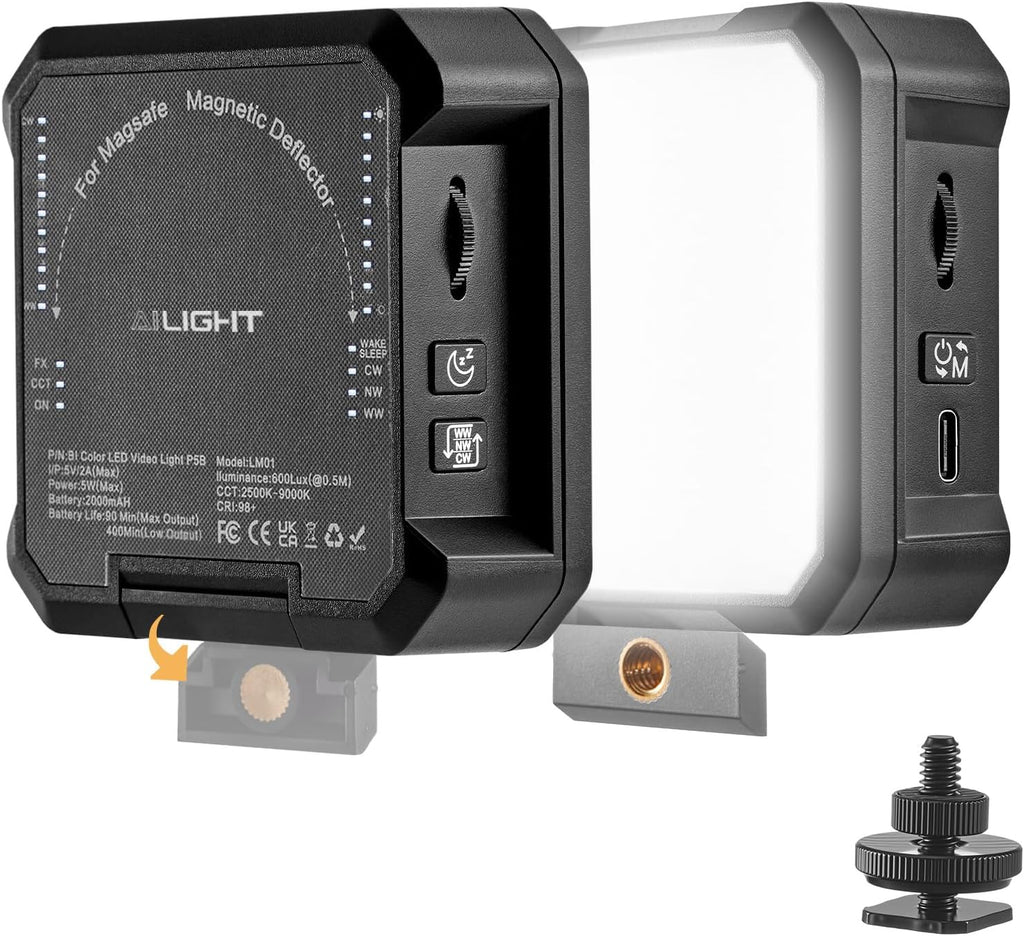 Ailight Luz de vídeo LED magnética, CRI 98+ 2500-9000K - Negro