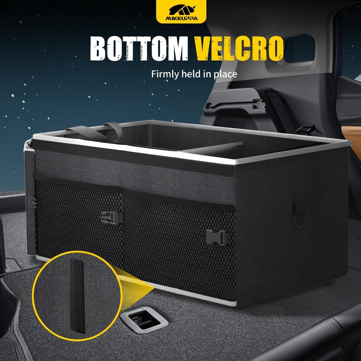 MIKKUPPA Organizador de maletero para automóvil - Organizador plegable de 65 litros con tapa, almacenamiento resistente para SUV, automóvil, camioneta con correas ajustables y parte inferior