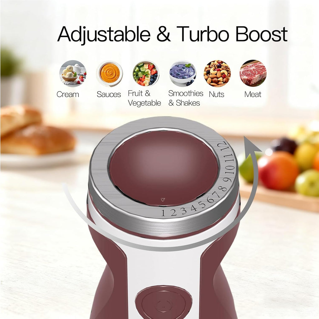 MegaWise Juego de batidora de mano 3 en 1 con control de velocidad variable, licuadora de inmersión de 400W - Incluye batidor, espumador de leche, picador y vaso medidor para batidos, sopas y