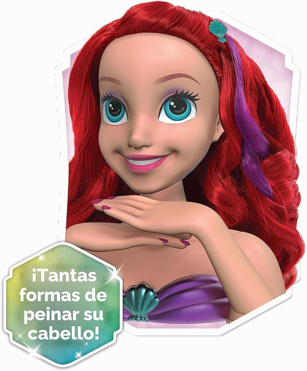 Disney Princess Shimmer Spa Ariel - Cabezal de peinado de 8 pulgadas, 20 piezas, pelo rojo, juego de simulación, juguetes para niños a partir de 3 años Just Play