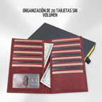 Cartera de 20 tarjetas para hombre, tarjetero largo de piel RFID, color