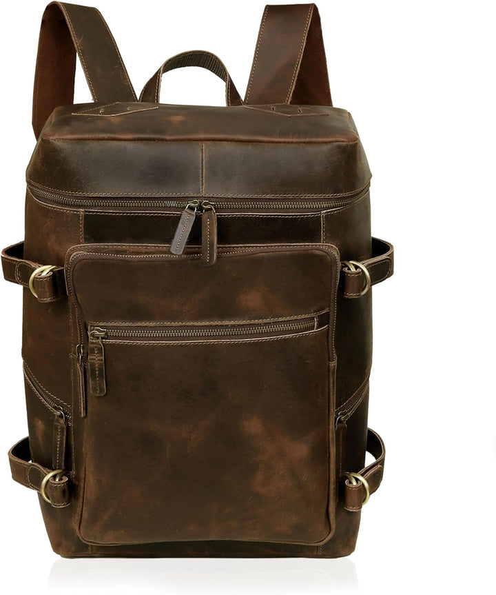 HLC Mochila de cuero genuino para computadora portátil para hombres...