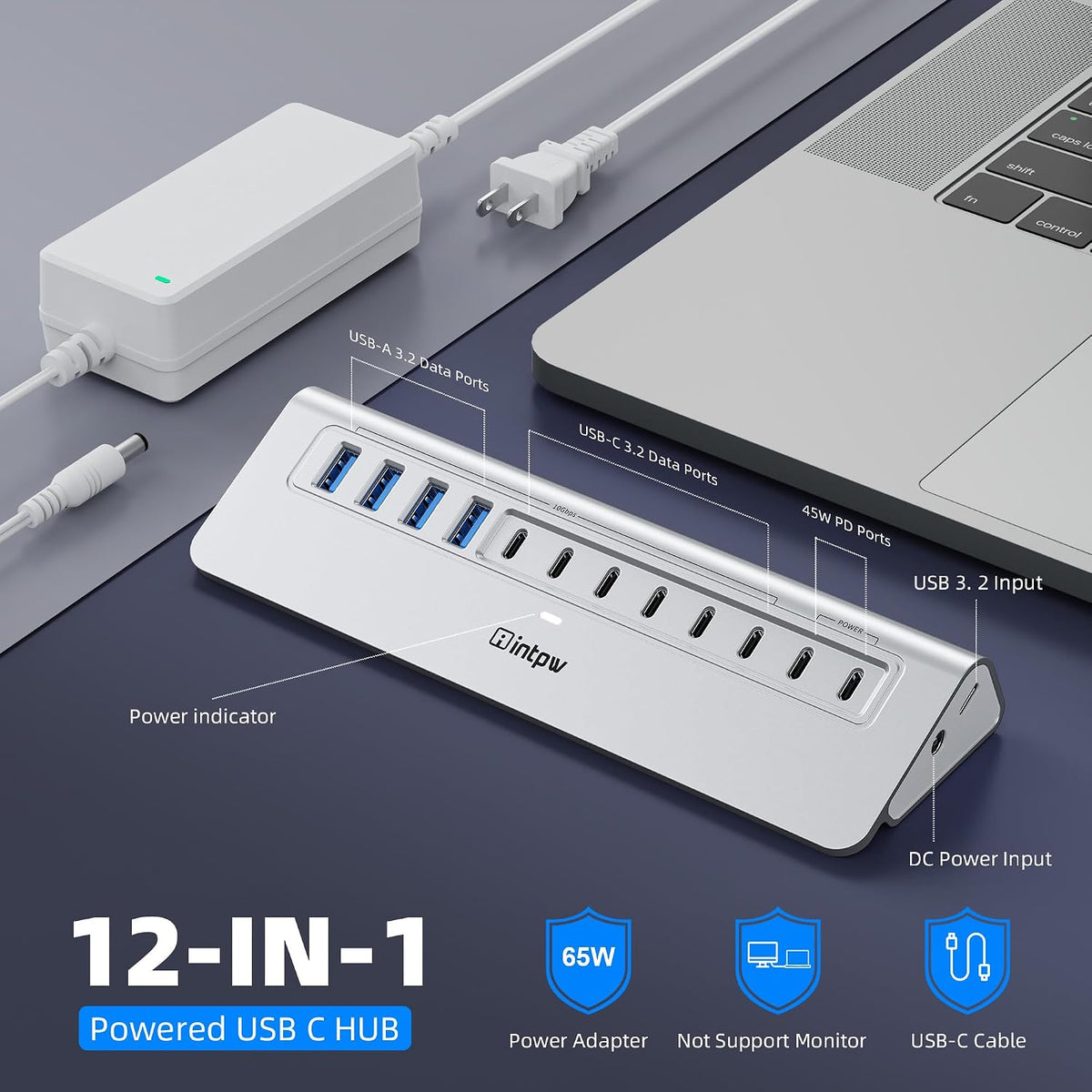 intpw, YH12, hub USB de 12 puertos, alimentado