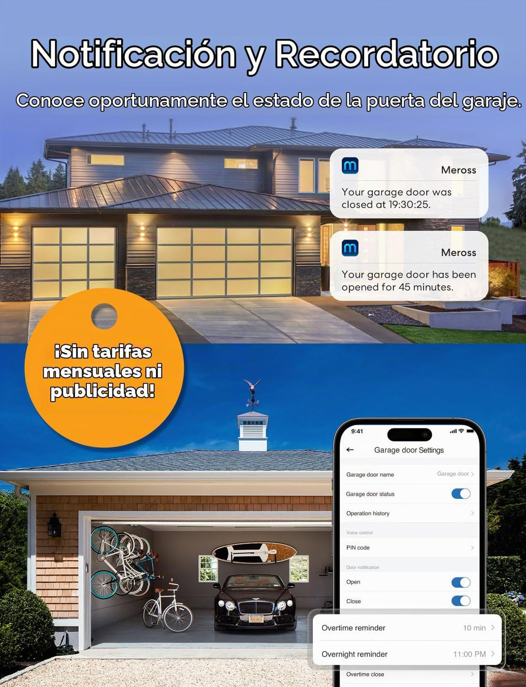 meross Abridor de Puerta de Garaje Inteligente WiFi con Control Remoto, Control por Aplicación, Funciona con Alexa, Google Assistant y SmartThings, No Necesita Hub (Versiones Sin HomeKit)