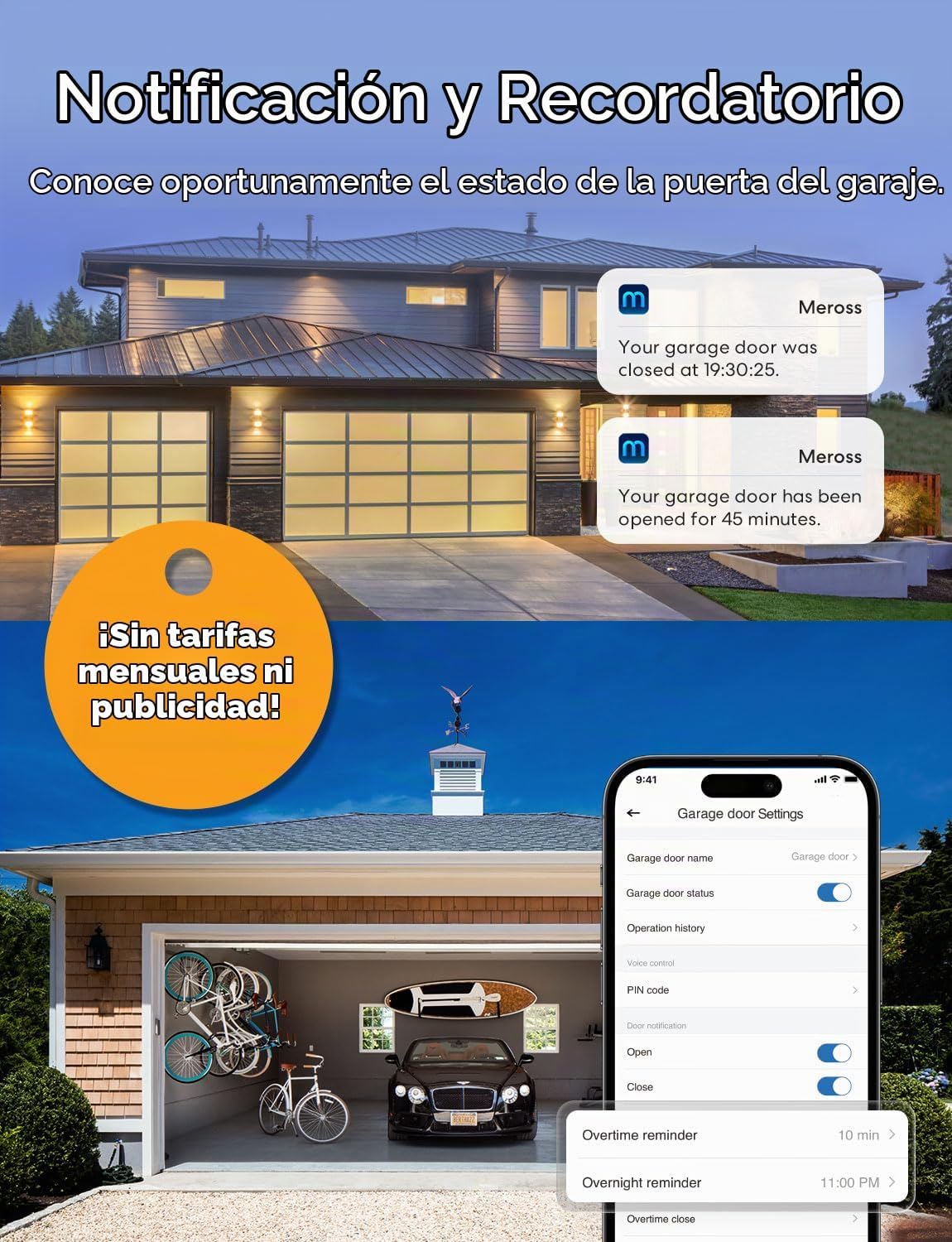 meross Abridor de Puerta de Garaje Inteligente WiFi con Control Remoto, Control por Aplicación, Funciona con Alexa, Google Assistant y SmartThings, No Necesita Hub (Versiones Sin HomeKit)