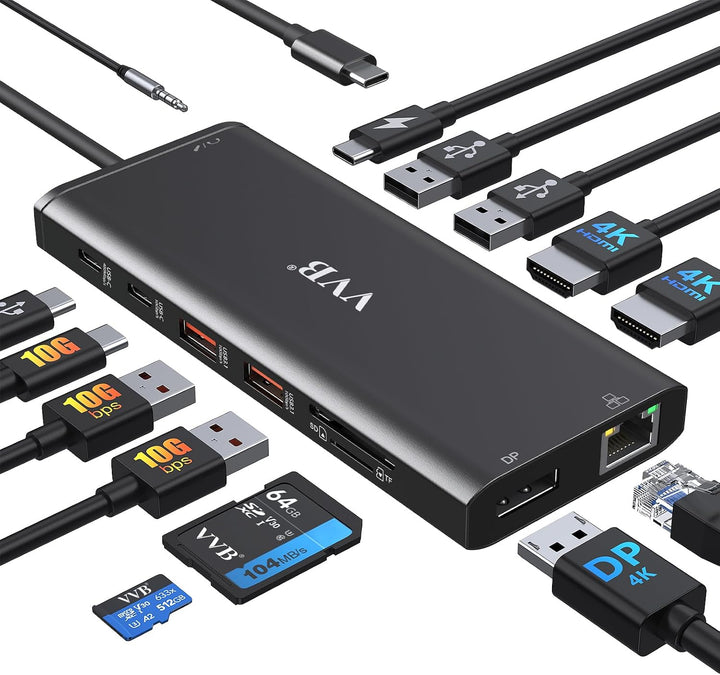 Estación de acoplamiento USB C de monitor dual para laptop Dell\/Le...