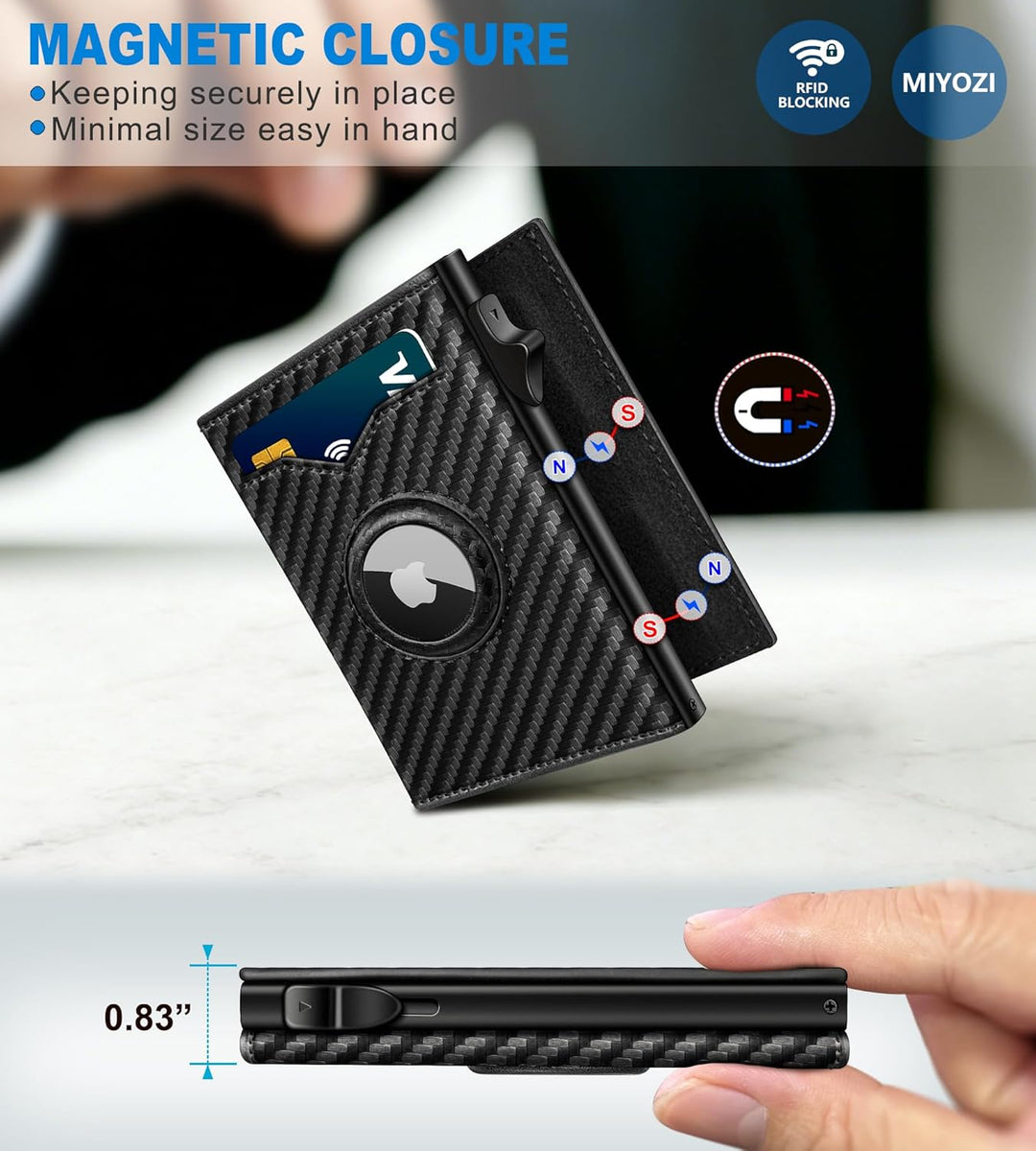 miyozi Billetera para Airtag para hombre, con bolsillo para efectiv...