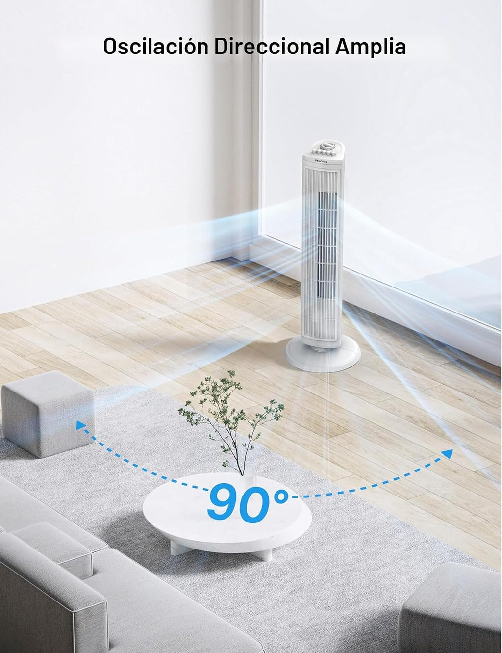 PELONIS Ventilador de torre oscilante de 30 pulgadas con 3 ajustes...