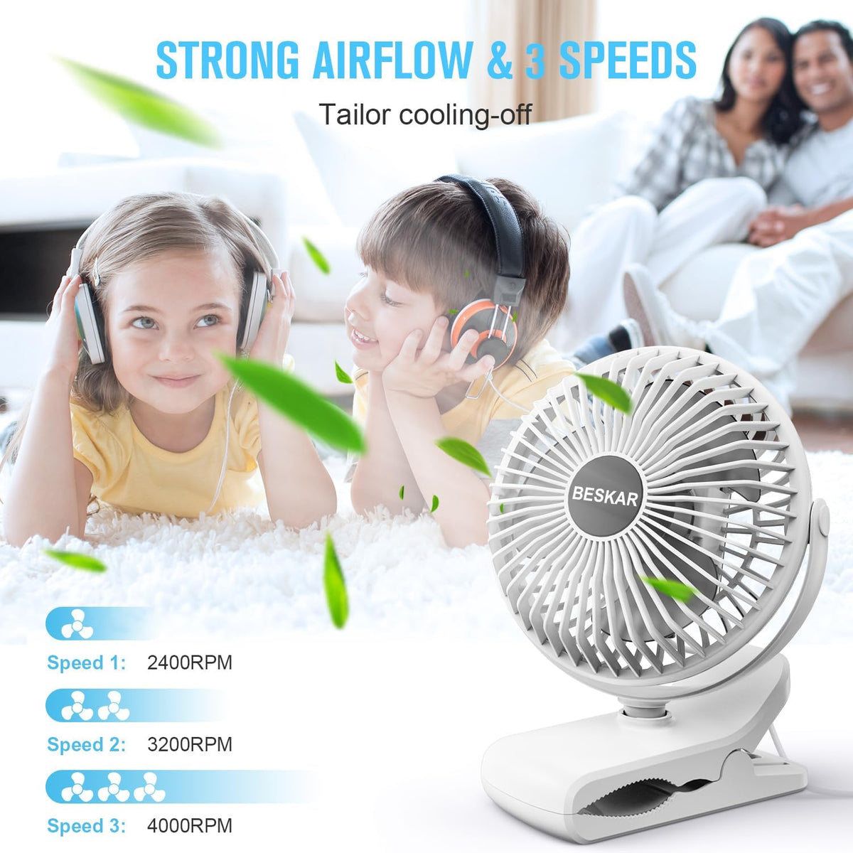 BESKAR Ventilador USB con clip, ventilador de escritorio pequeño po...